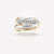 Up-close view of the details of the Janssen ring with yellow gold, silver, and gunmetal 