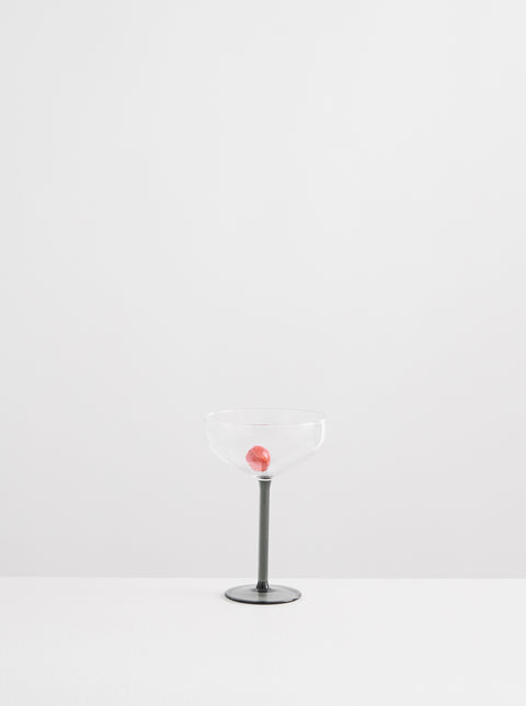 Maison Balzac Manhattan glass with grey stem and glass cherry.