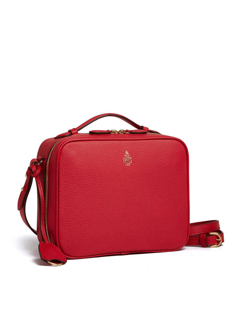 Front and side view of the red Madison bag