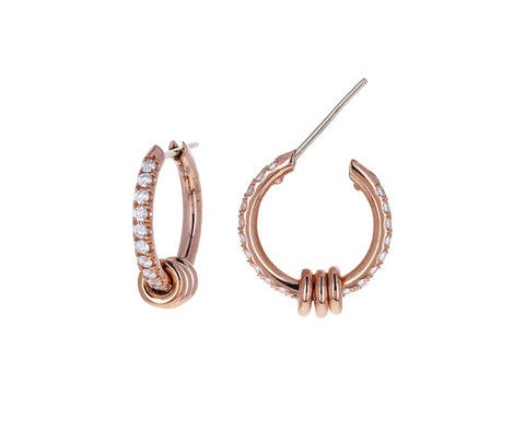 Front and side of rose gold diamond earrings
