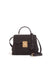 Front of the black textured leather bag with top handle