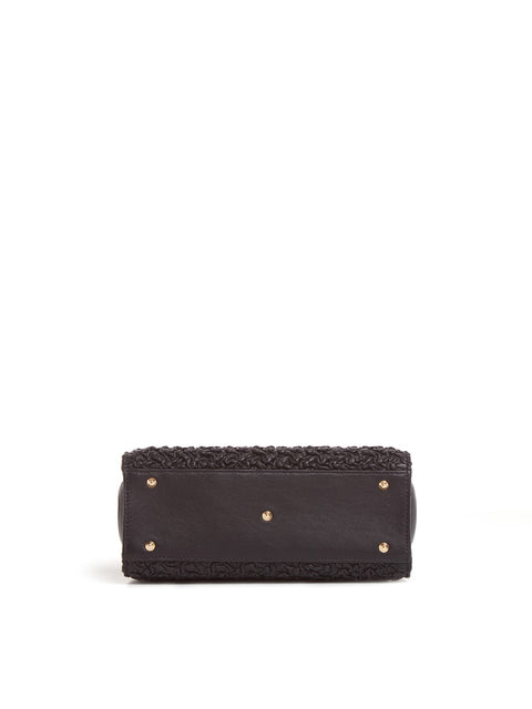 Bottom of the black textured leather bag